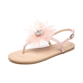 

2019 New Female Rhinestone Flip-Flops Sandals Ladies Pink Flowers Beach Women Clip Toe Shoes Black