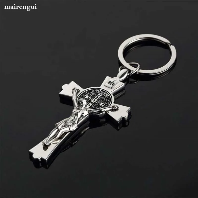 

Metal Christian Cross Jesus Keychain Styling Car Key Ring For Toyota BMW Ferrari Ford Mercedes Key Chain Men Pendant Gospel Gift