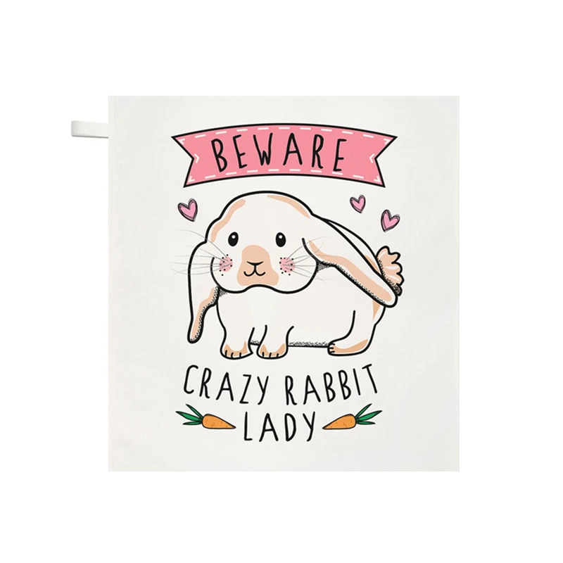 

Funny Beware Crazy Rabbit Lady Tea Towel Microfiber Bunny Rabbit Kitchen Hand Face Towels for Hair Dry 35X75cm Christmas Gifts