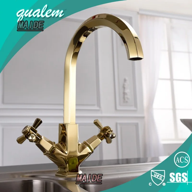 Unique design high quality Solid Brass Golden Two Handle Kitchen Faucet