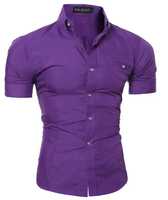 Мужская рубашка от роскошного бренда, мужские Гавайские рубашки с коротким рукавом, повседневные приталенные черные мужские рубашки с металлической пряжкой хитового цвета