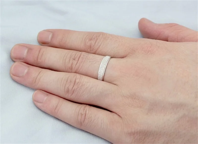 YHAMNI Fashion Frosted Couple Rings Real 925 Sterling Silver Wedding Rings for Women and Men 1 Pair Engagement Ring Set Jewelry