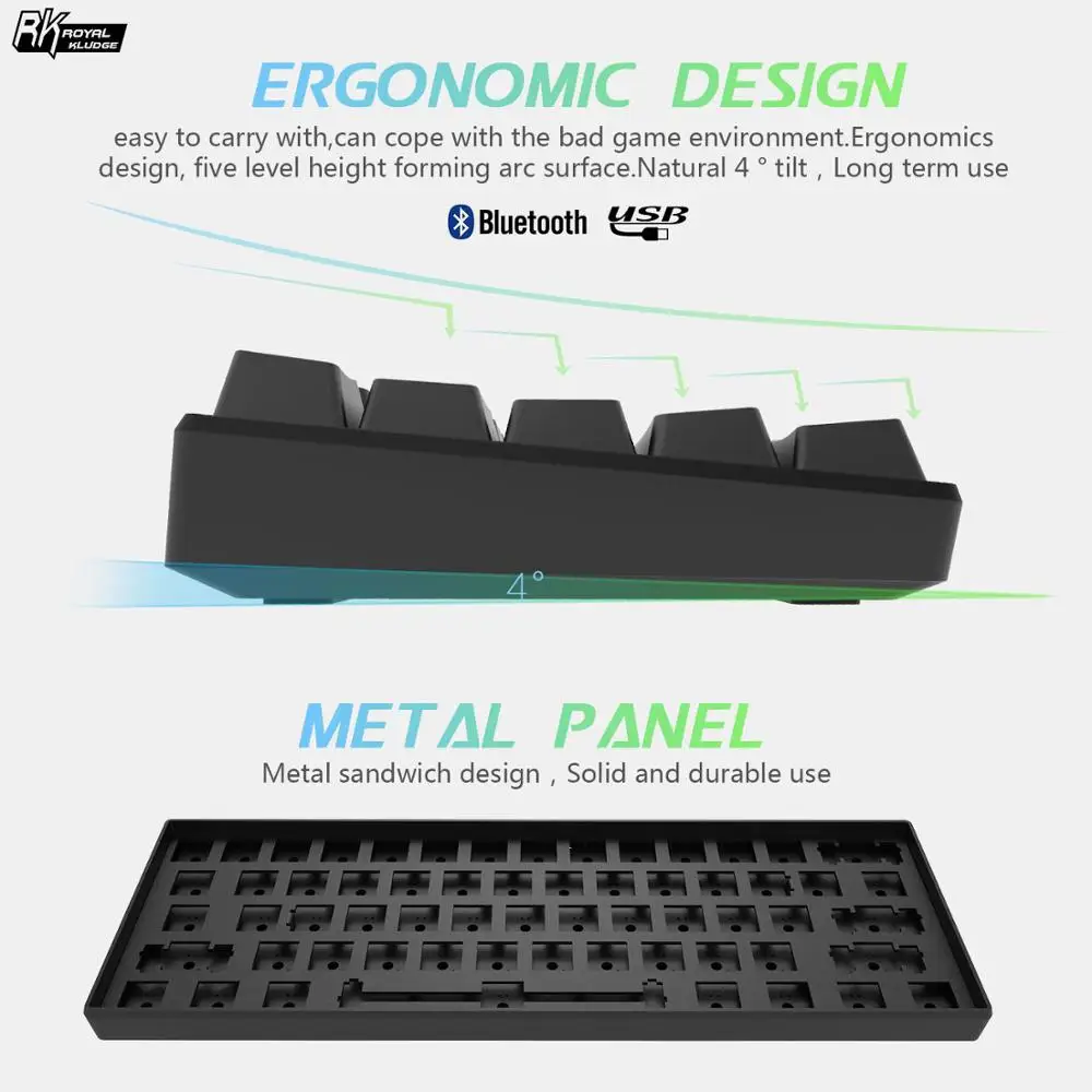 RK Royal Kludge RK61 Беспроводная Bluetooth Механическая игровая портативная 60% клавиатура 61