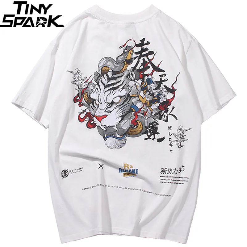 2019 Хип-хоп футболка уличная Для мужчин Harajuku kanji с изображением головы тигра из