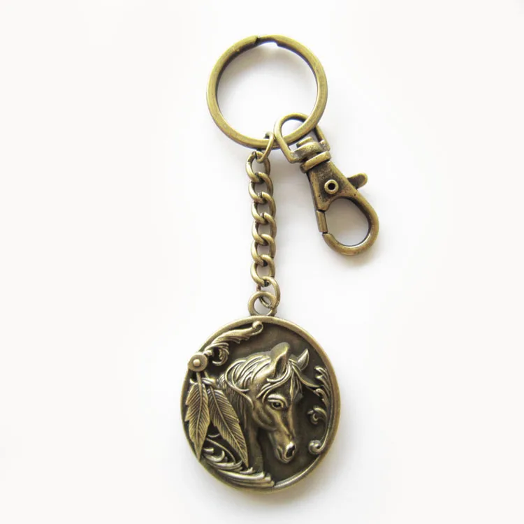 

Vintage Bronze Plated Western Horse Metal Charm Pendant Oval Key Ring Key Chain KEYRING-WT057AB