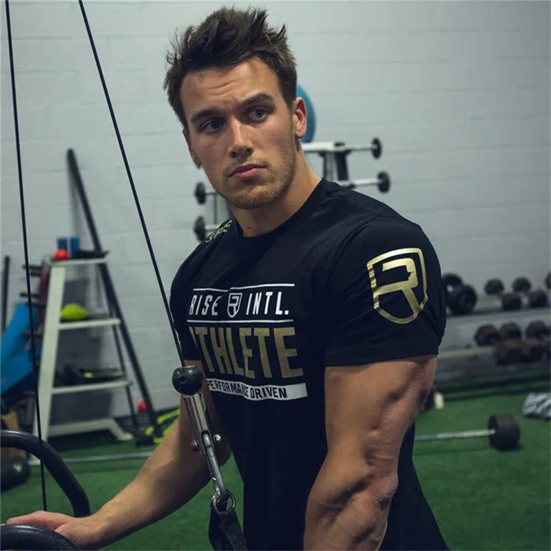 

2018 New Men Summer Gyms Fitness Bodybuilding T shirt Printed Cotton Shirts Crossfit Brand Slim Casual Short Tees Tops Clothes