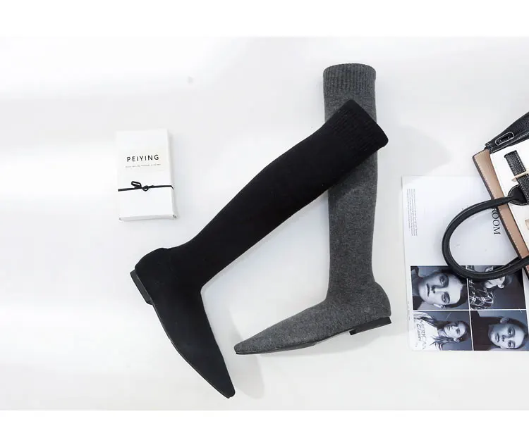 2018 New Pointed High-Heeled and Flat Long Knees Women's Socks Shoes Woman Women's Boots Zapatos De Mujer M8D184 (4)