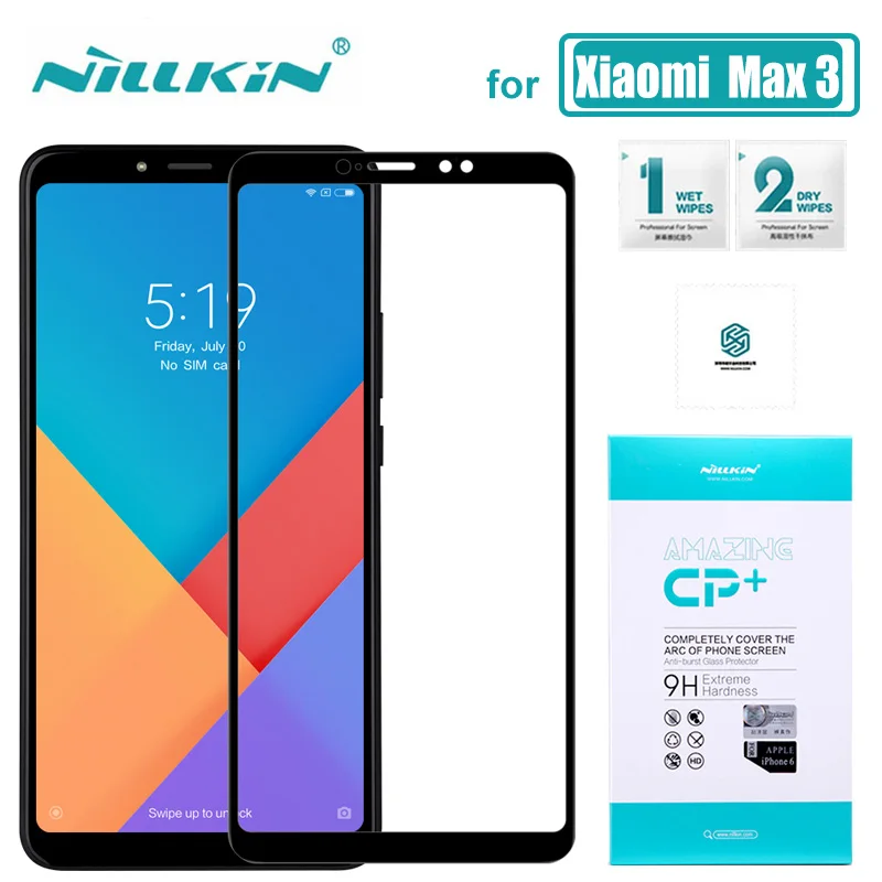 

Xiaomi Max 3 Glass CP+ Nillkin Full Cover Tempered Glass Xiaomi Max3 Screen Protector Anti-Scratch Nilkin for Xiaomi Max 3 Glass
