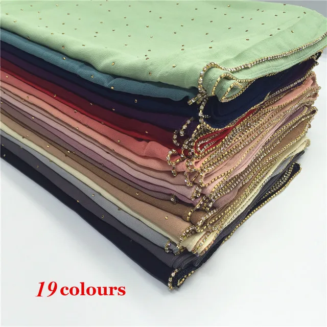 

Foulard Women Scarf Solid Color Hot Diamonds Chain Muslim Hijab Scarf Large Size Scarves Chiffon Shawl Hot Sale Hijab Shawl