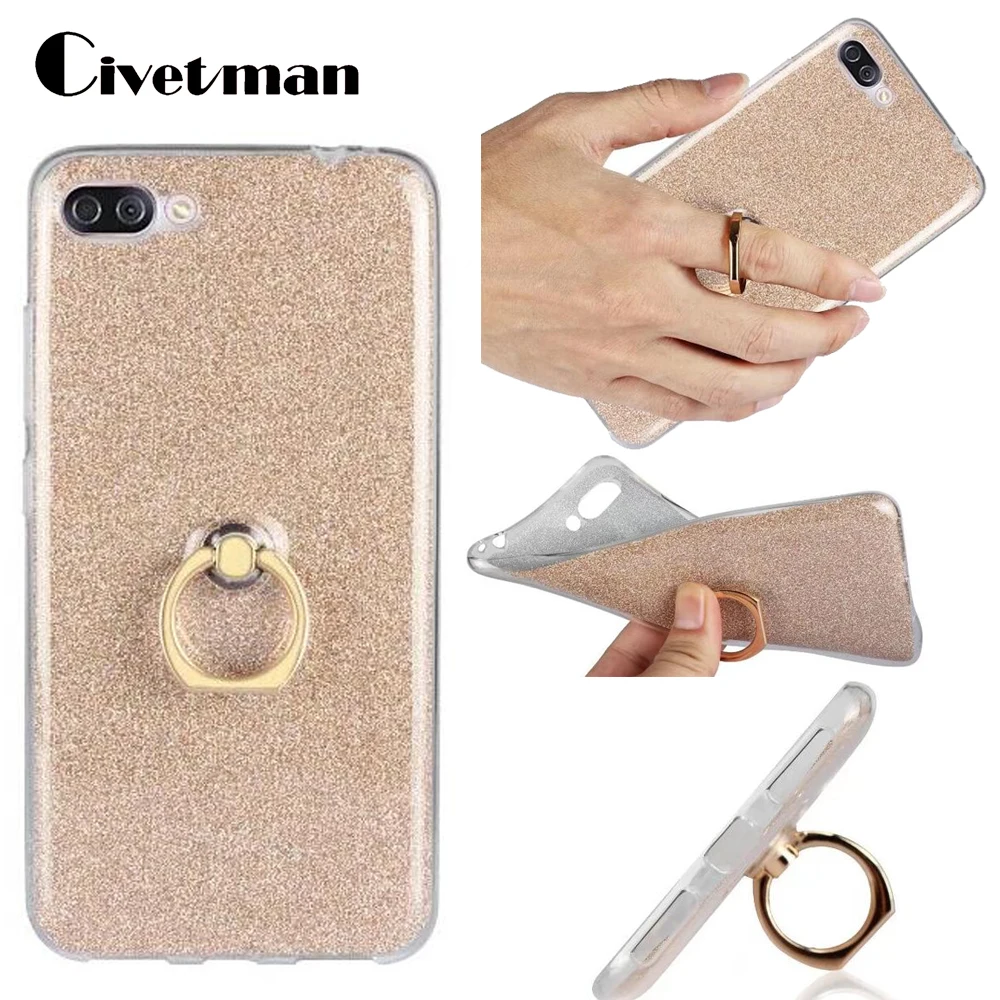 

Cover Phone Case For Asus Zenfone 4 Max ZC554KL / 4 Max Pro 5.5" TPU Silicone Transparent Shell Flash Glitter Powder Ring Stent