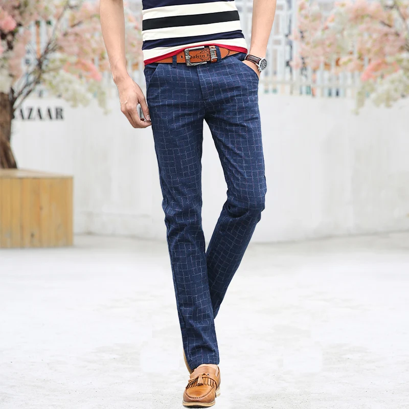 navy blue plaid pants mens