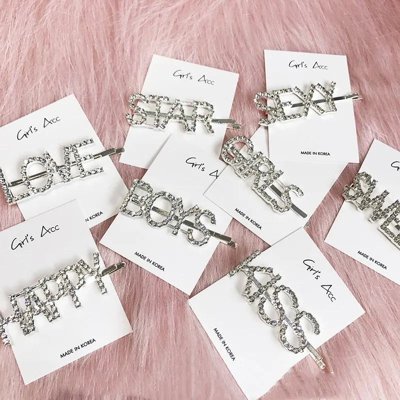 

New fashion Selling letter word rhinestone crystal hairpin barrette ornament hair accessories Headwear