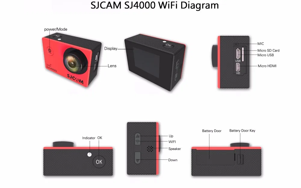 Оригинальная Экшн-камера SJCAM SJ4000 серии 1080P HD 2," SJ4000 и SJ4000 wifi, водонепроницаемая Спортивная камера