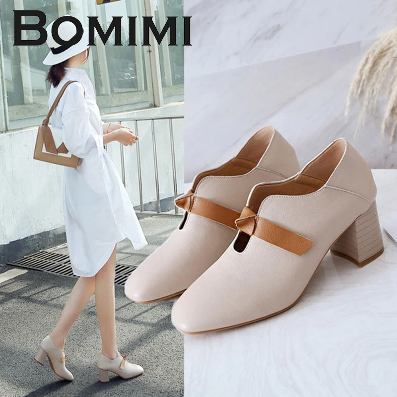 

BOMIMI Women Pumps Spring Summer Slip On Women Pumps Fashion Elegant Pointed Toe Thick High Heels Party Lady Woman Shoes