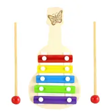 Деревянная в форме гитары 5-Note ксилофонная музыка инструмент Развивающие детские игрушки