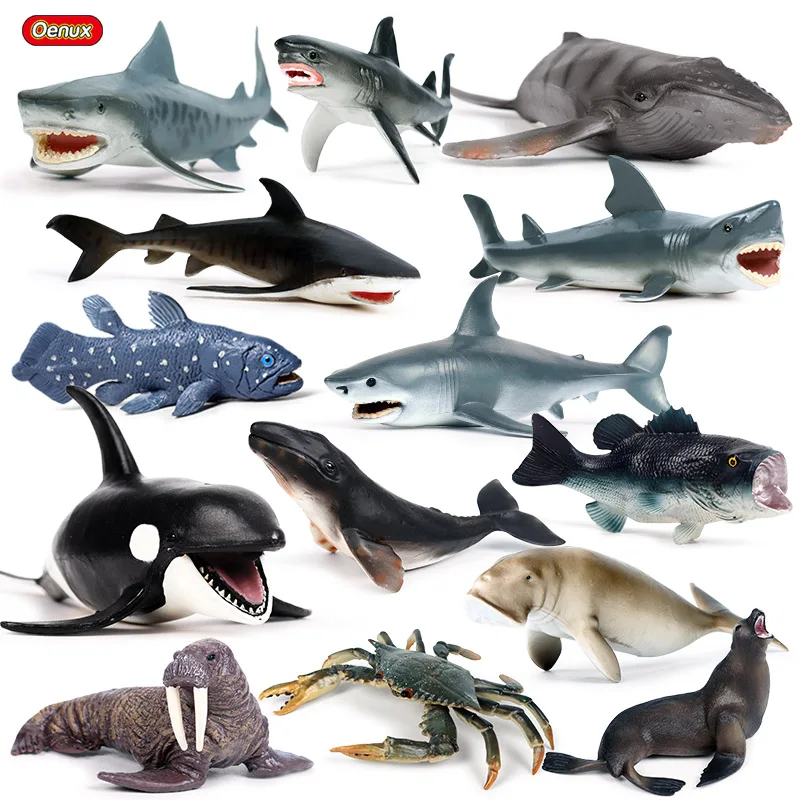 

Oenux Sea Life Underwater World Whale Shark Crab Turtle Action Figure Aquarium Ocean Marine Animals Model PVC Education Kids Toy