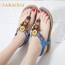 

SaraIris Women's Bohemia Beaded T-strap Summer Shoes Woman Comfortable Flat Sole Casual Sandals