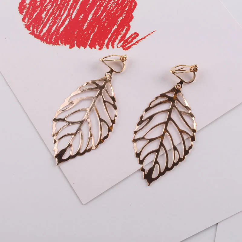 2018 Big Vintage leave Clip Earrings for Women Fashion Hollow Alloy Trendy Bohemian Female Brincos Boho Eardrop Earrings