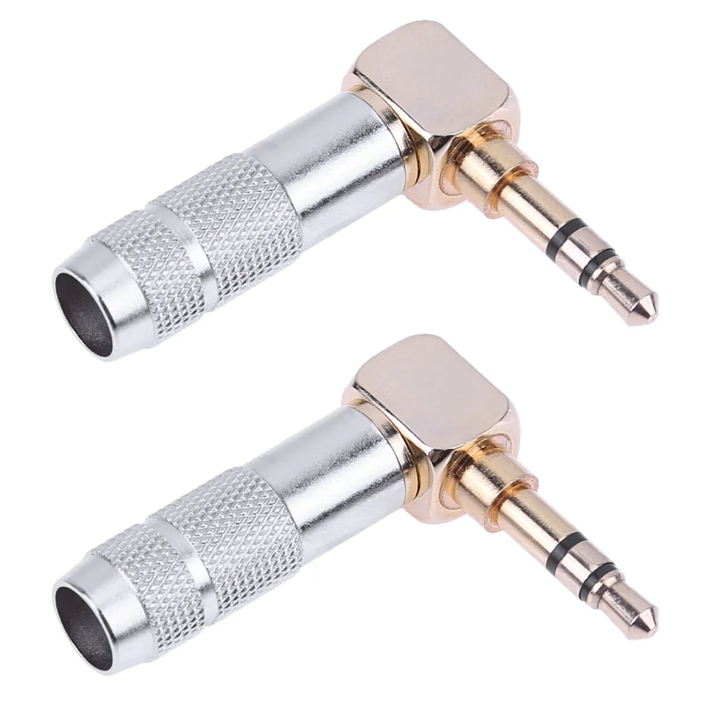 2PCS Gold Plated 3.5mm Stereo 3 Pole Male Plug Angled 90 Degree Audio Connector Solder Headphone
