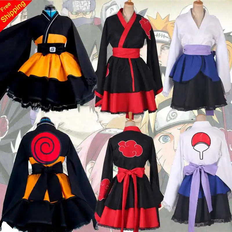 Customized Naruto Shippuden Uzumaki Naruto Female Lolita Kimono Dress Wig Anime Cosplay Costume For Women Clothes Free Shipping