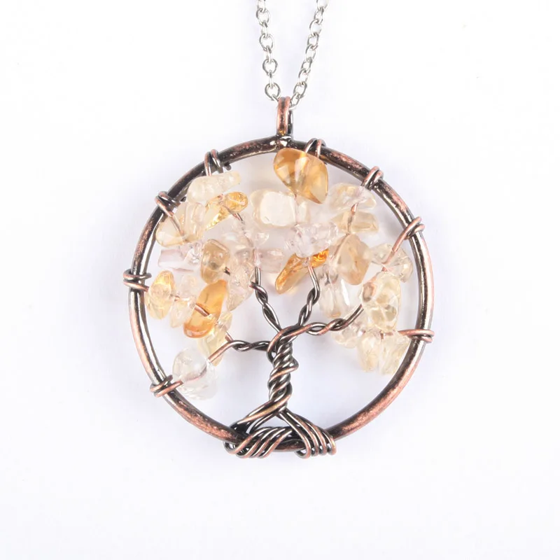 citrine Смешанный Кристалл Камень Дерево жизни кулон медный кристалл натуральный камень кулон женский подарок 1 шт.(без цепи - Окраска металла: citrine