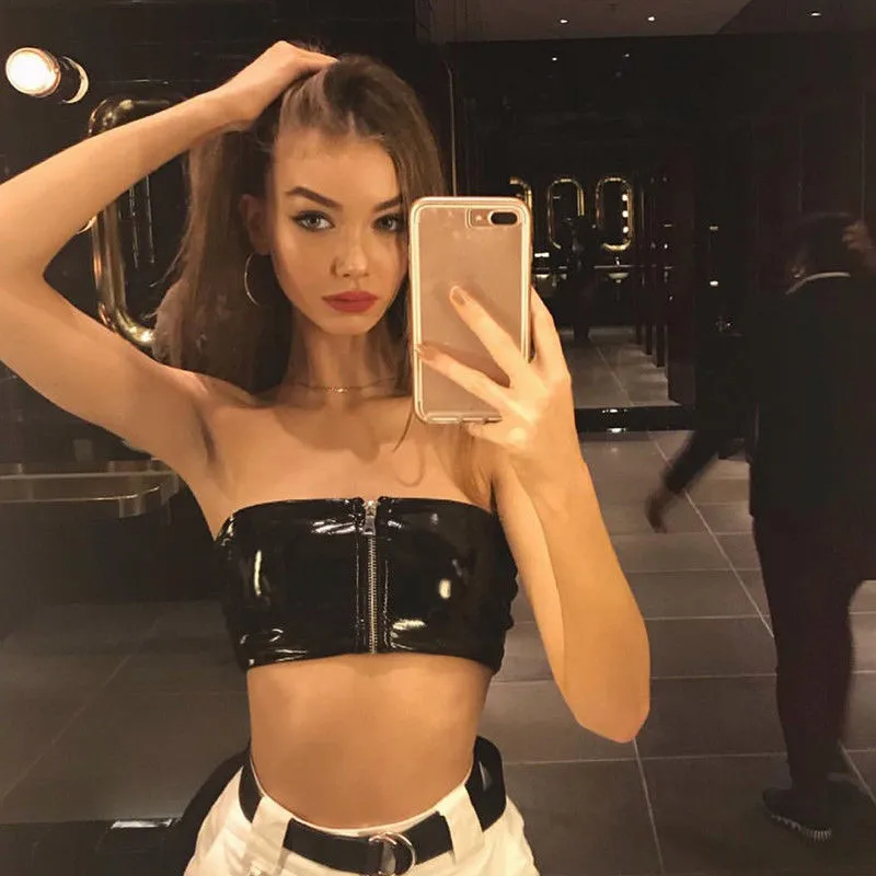 

Sexy Strapless Tube Top Women Vogue Black Zipper Cropped Bandeau Tops Underwear Bras 2018 Summer Street Style Crop Tops
