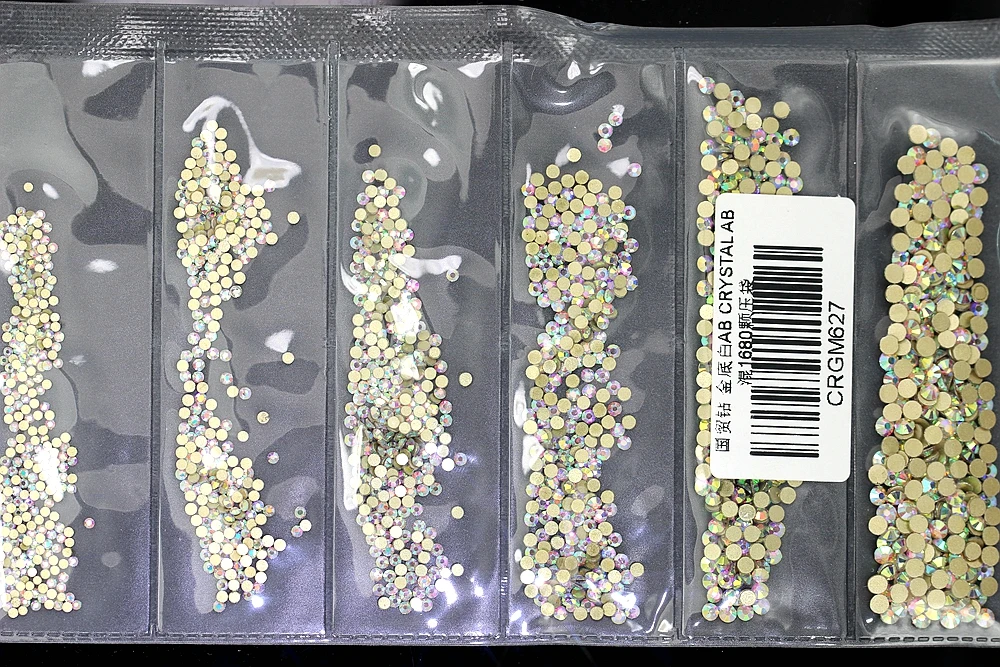 Crystal AB Gold Foil Стразы для ногтей DIY, 24 цвета, SS3-SS10, маленькие размеры, стеклянные стразы для ногтей, 3D украшение для ногтей, низкая стоимость доставки, оптом - Цвет: Crystal AB Gold Foil
