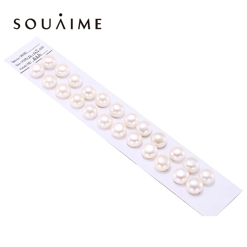 

SOUAIME Natural Freshwater Pearl Flat Round Half Hole DIY Large Size 12--13MM Flawless AAA Grade Pearl Glare