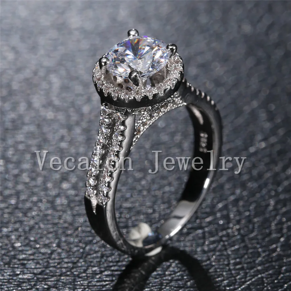 Vecalon Корона Обручальное кольцо Набор для женщин Круглый вырез 3ct фианит AAAAA 925 серебро женское широкое Помолвочное кольцо