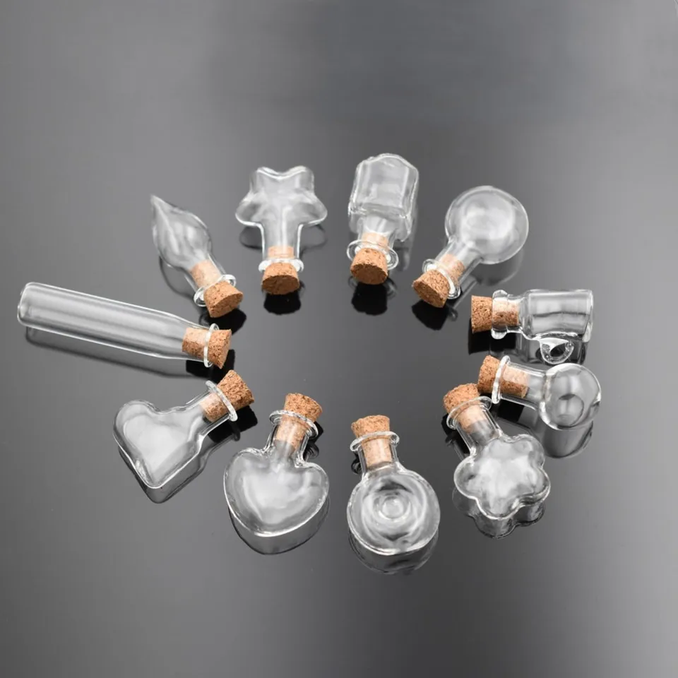 120 Mini Bolas De Cristal Vacías Para Manualidades | Colgantes Tipo Botella Con Tapones De Latón | Para Joyería Y Decoración