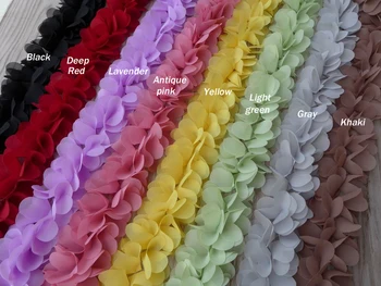 

Free Shipping 3Yards/Lot 3D Chiffon Flowers Lace Trims 8 Colors Optional Handmade Rosette Bridal Bouquets Sewing Trim 2.2"