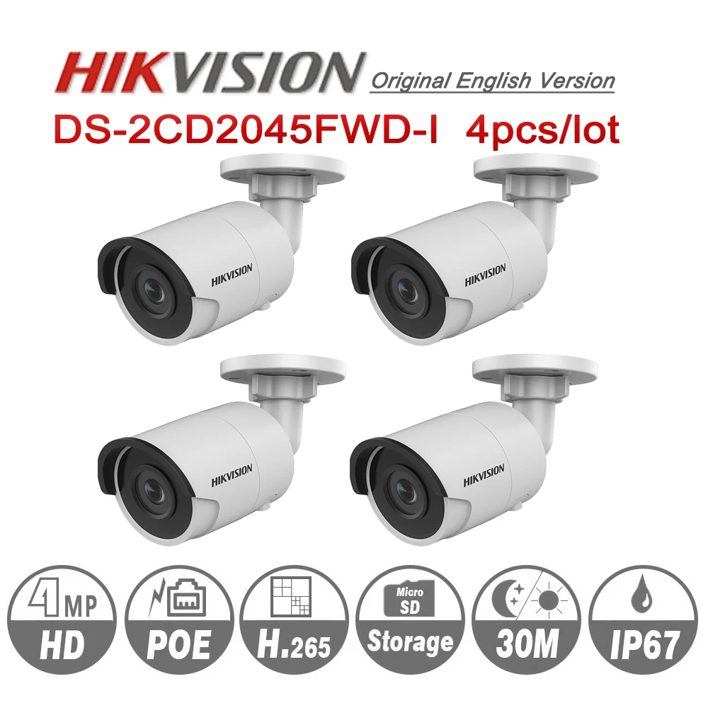 Предпродажа HIKVISION оригинальная 4MP IP камера DS-2CD2045FWD-I CCTV POE сетевая камера видеонаблюдения уличная IR30m 4 шт./лот
