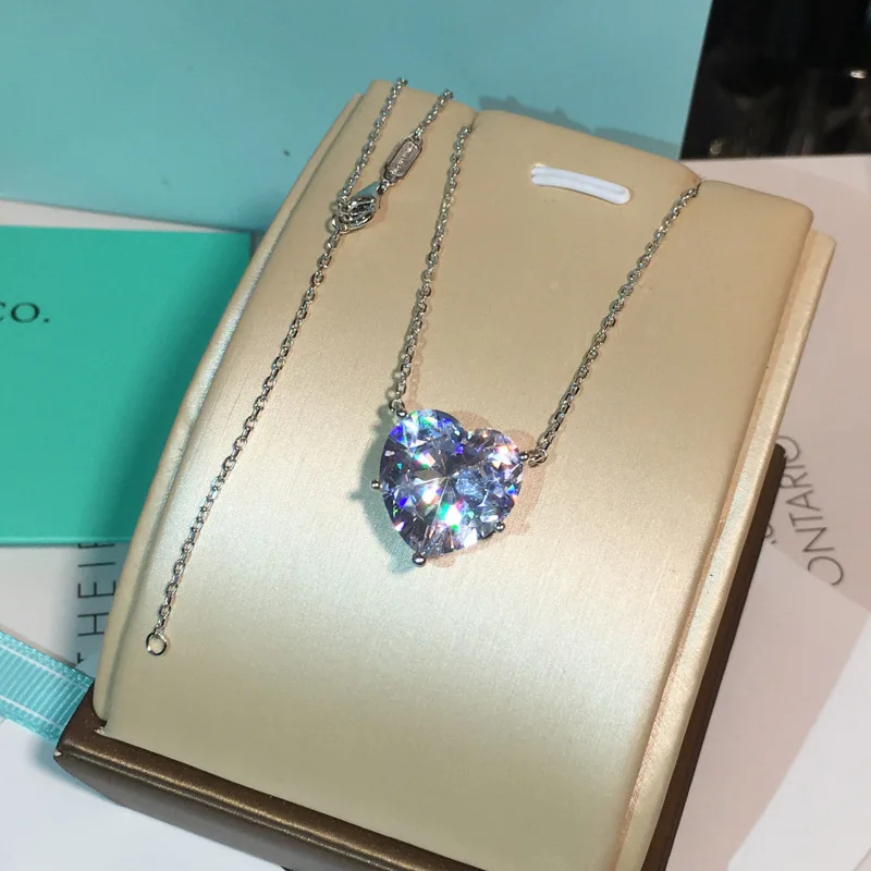 

True S925 Sterling Silver Necklace Heart Shaped Zircon Pendant Fashion Wedding Jewelry For Women