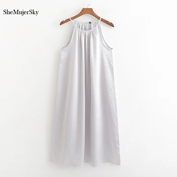 

SheMujerSky Silver Dress Summer Women Halter Sleeveless Midi Dress Elegant Party Dresses Women Evening