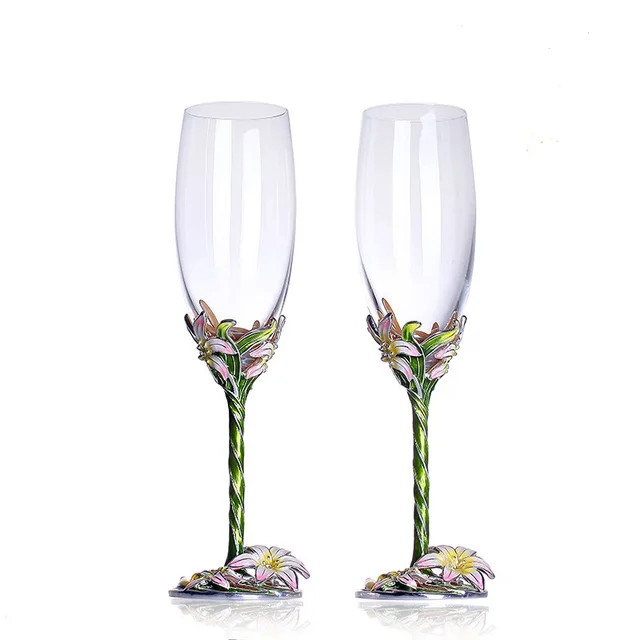 wine glasses enamel flowers champagne flutes coupe champagne glasses