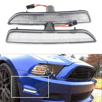 

2pcs/set Clear Lens Front Side Marker Lamps with 27-SMD Amber LED Lights For Ford Mustang Front Bumper 2010-2014 Replace Halogen