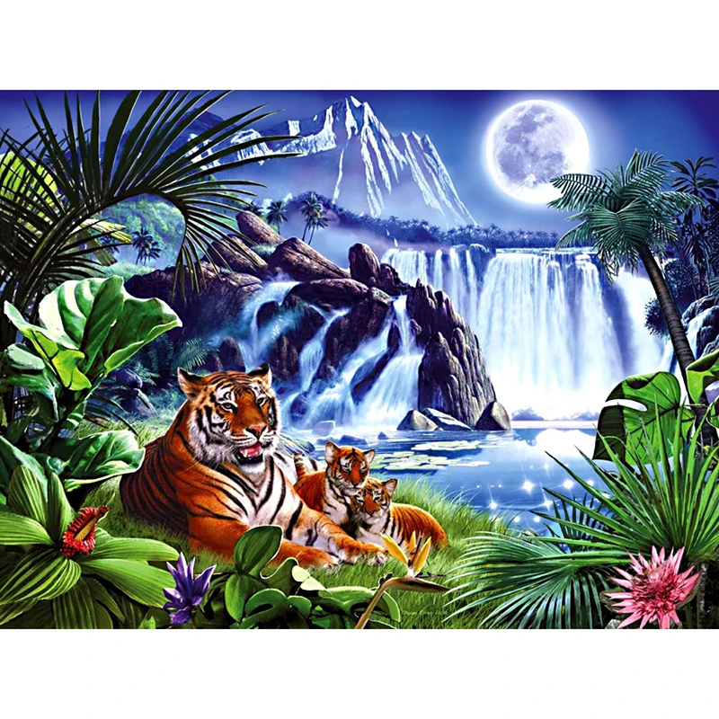 5D DIY full Square/Round Drill diamond painting Cross stitch Tiger Family &amp Waterfall Rhinestone embroidery Home Mosaic decor | Дом и сад
