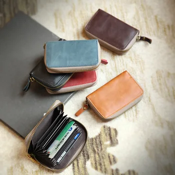 

YIFANGZHE Credit Cards Wallet, Vintage Genuine Leather Cards Case Purse 10 Slots with Premium Copper Hardware and Zipper Closure