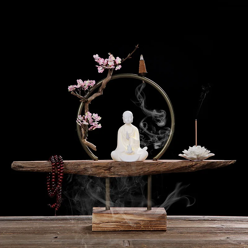 Китайский стиль Zen керамика Desktop украшения творческий металлический круг обратного кадильница, ароматическая терапия горелки декор в гостиную