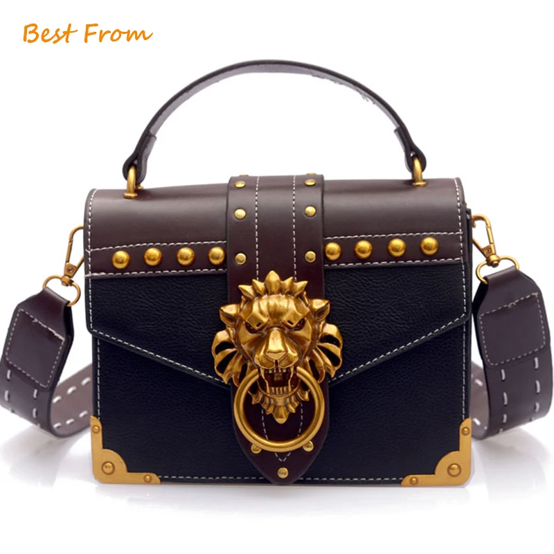 

Black Vintage Bag Ladies Cross Body Handbags Retro Rivet Black Mini Bag Famous Brand Desiger Messenger Bags Bolso Con Remaches