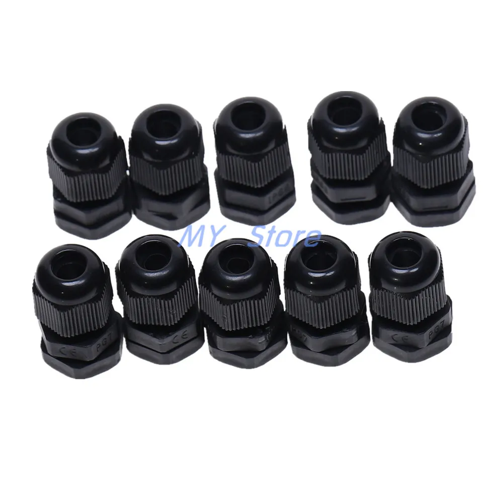 

10pcs PG7 Black Waterproof Plastic Nylon Cable Gland Connectors Joints