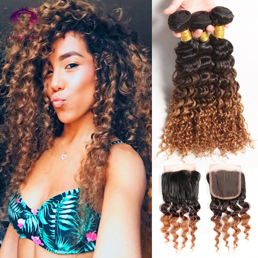 

Hot Cheap 3 Bundles Of Ombre Peruvian Hair With Closure 1B 4/30 Ombre Peruvian Hair bundles with lace closure Ombre Human Hair