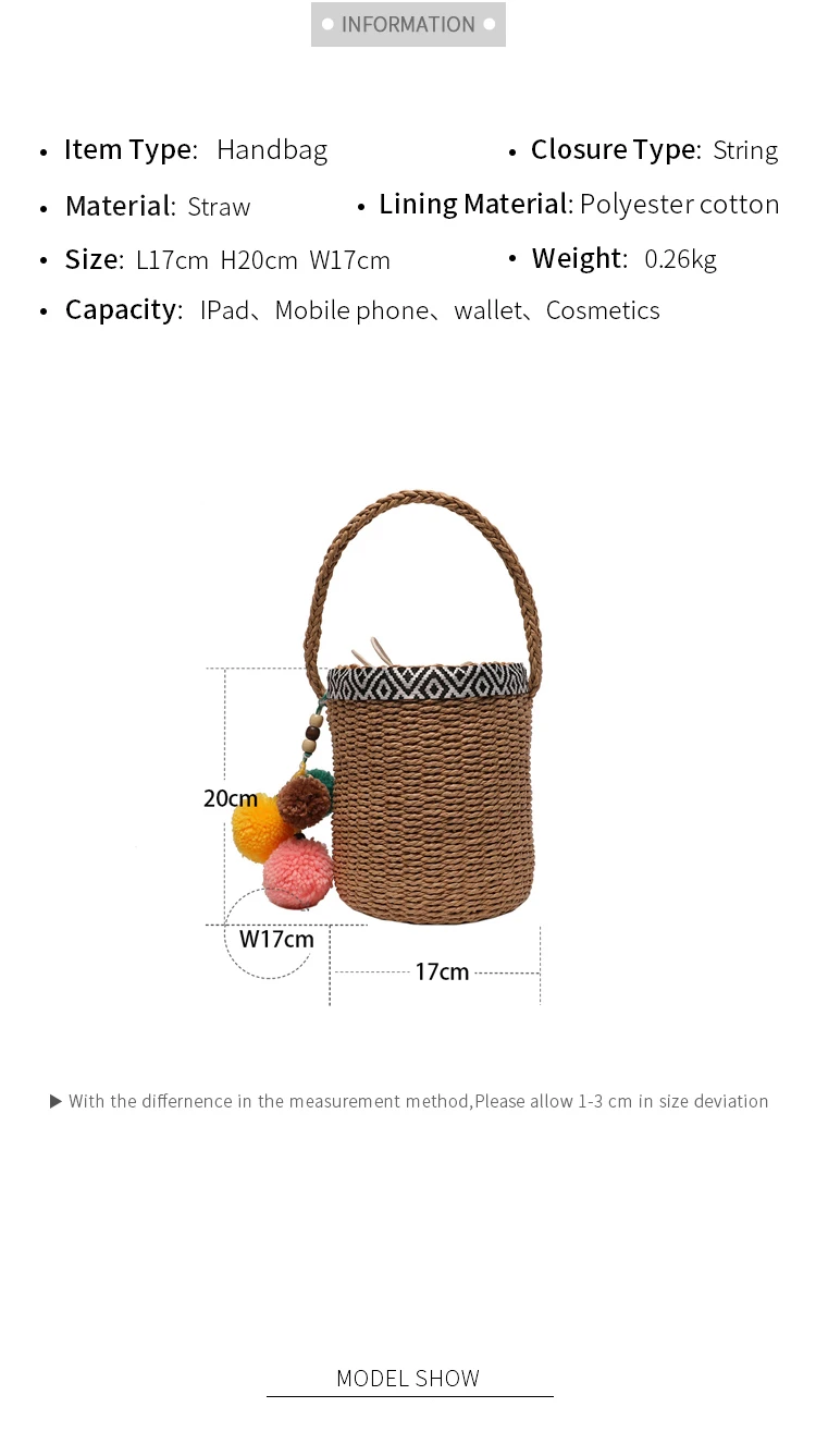 Balde Bolsa Bolsa de palha Das Mulheres
