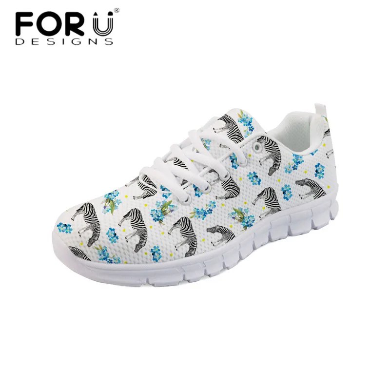 

FORUDESIGNS Casual Autumn Women Flats Animal Zebra Print Breathable Mesh Sneakers for Ladies Girls Lace-up Walking Shoes Zapatos