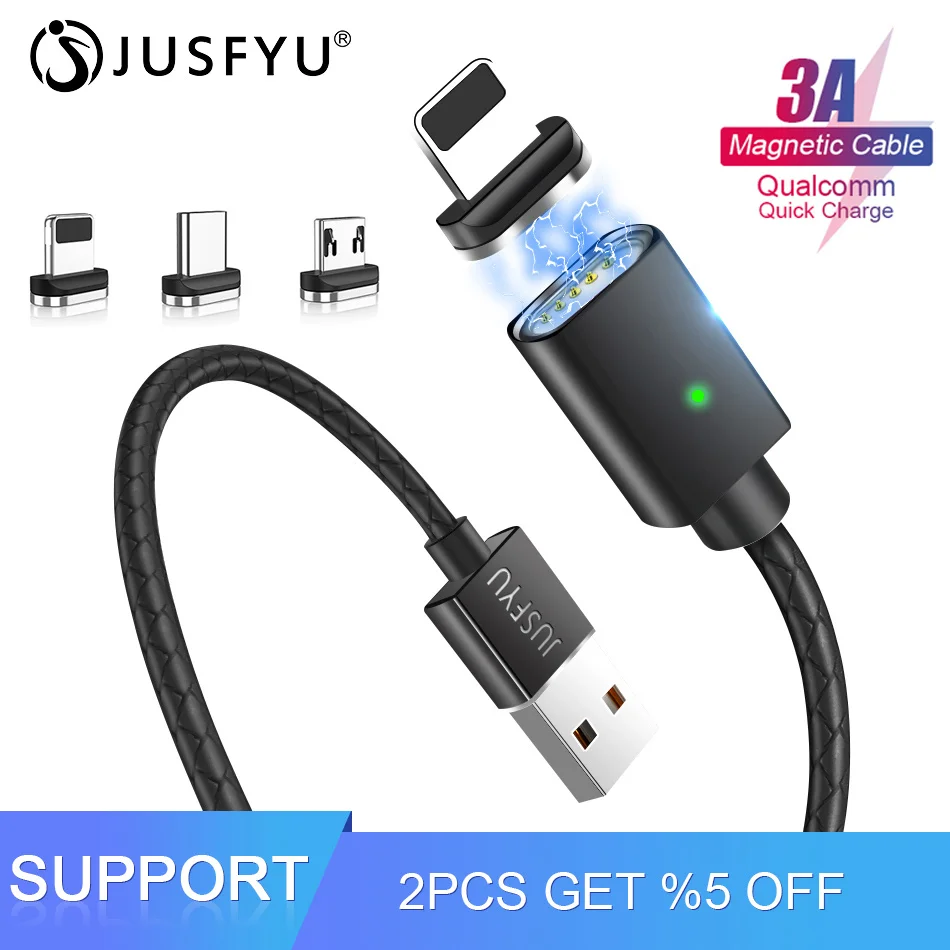 

JUSFYU Magnetic Cable USB Type C Cable For iPhone Huawei Samsung Charger Magnetic 3A Fast Charging Micro USB Lighting Cable Wire