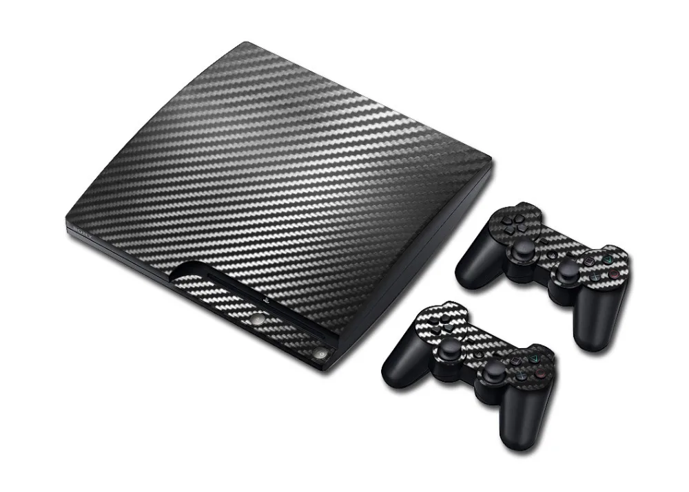 Углеродное волокно виниловая кожа Наклейка для PS3 Slim Игровая консоль с 2 крышки контроллеров для playstation 3 тонкая наклейка на джойстик