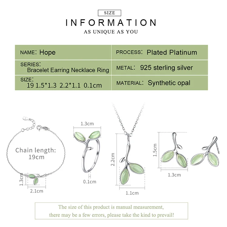 BISAER 925 пробы Серебряный весенний бутон Лист Зеленый Опал Камень Ювелирные наборы модные украшения подарки на день Святого Валентина с коробкой GUS070