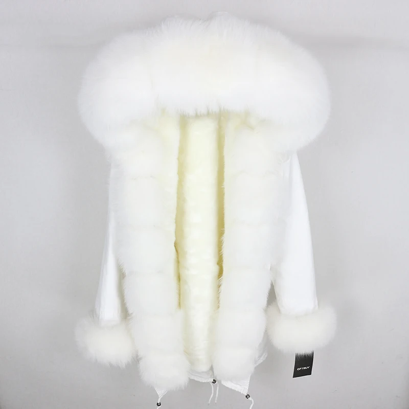 Brand Real Fur Coat Fashion Winter Jacket Women Natural Real Fox Fur Collar Loose Long Parkas Big Fur Outerwear Detachable