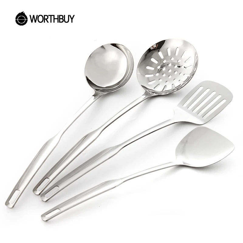 WORTHBUY Kitchen Tools Set Stainless Steel Cooking Utensils Set Kitchenware With Long Handle Kitchen Accessories Ladle Spatula