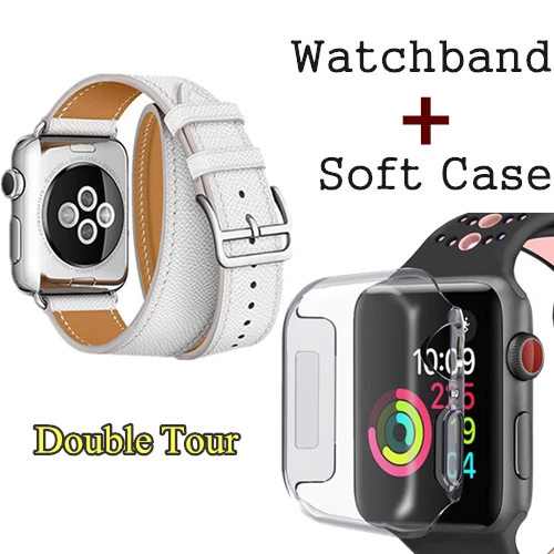Ремешок с логотипом HERM на пряжке для Apple Watch 5, 4, 3, 2, Свифт, кожаный двойной тур, 44 мм, 40 мм, 42 мм, 38 мм, ремешок, кожаная Петля для iWatch 5, 4 - Цвет ремешка: White